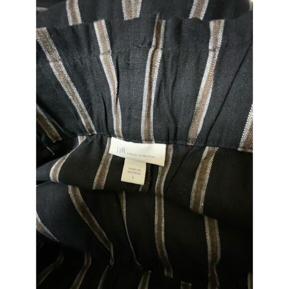 J Jill Linen Trouser Pants Women L Wide Leg Elastic Waist Belted Striped Casual - Picture 8 of 10